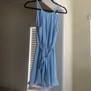 Caution To The Wind Blue Halter Neck Tie Back Romper